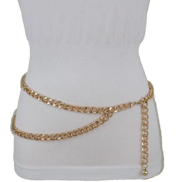 Women Gold Metal Chain Link Fashion Streetwear Belt Side Strand Plus Size XL XXL main image 11